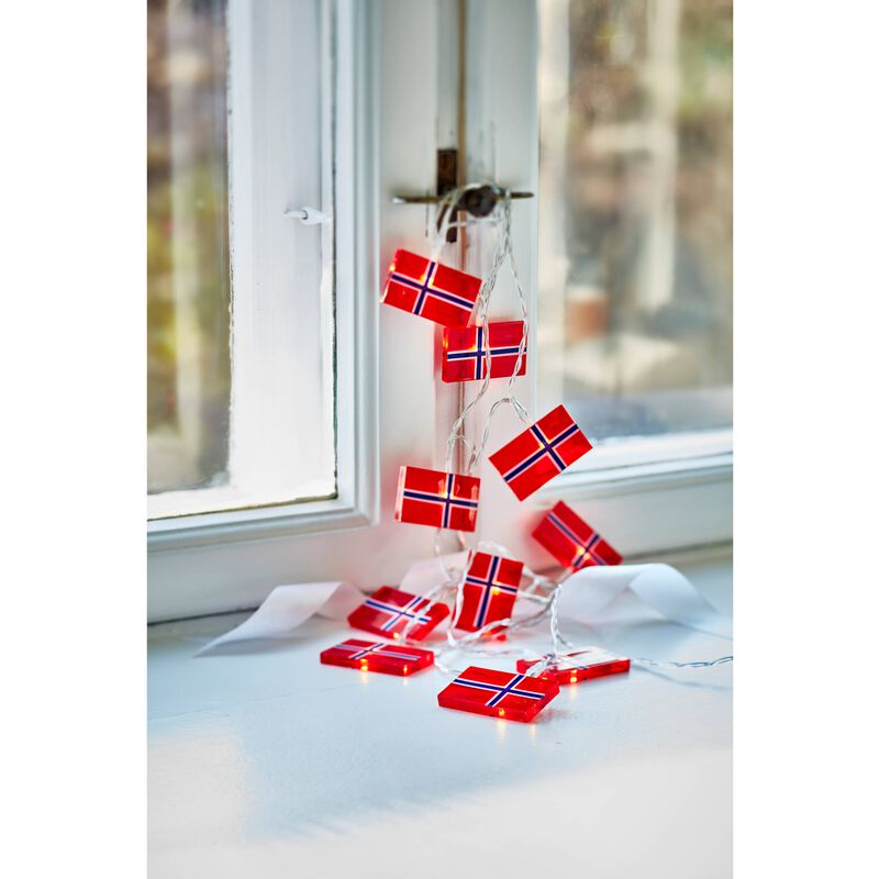 LED lyskæde m. 10 norske flag LED lyskæde m. 10 norske flag