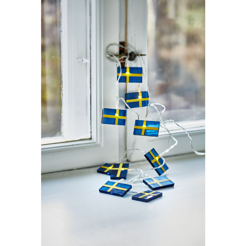 LED lyskæde m. 10 svenske flag LED lyskæde m. 10 svenske flag
