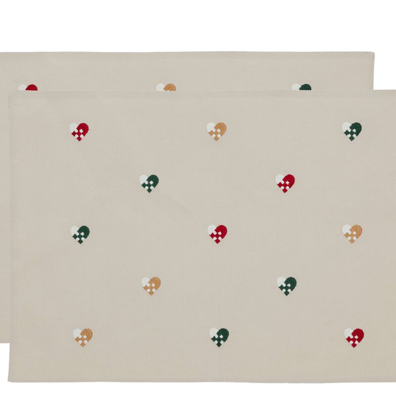 Christmas Hearts Embroidery Placemat 2 pcs Christmas Hearts Embroidery Placemat 2 pcs