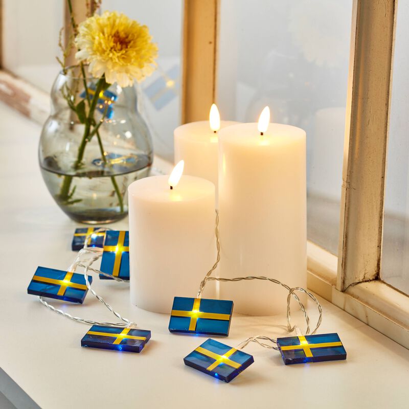 LED lyskæde m. 10 svenske flag LED lyskæde m. 10 svenske flag
