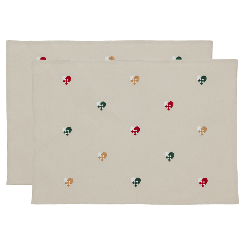Christmas Hearts Embroidery Placemat 2 pcs Christmas Hearts Embroidery Placemat 2 pcs